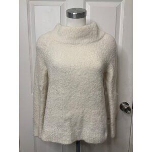 Moth White Fuzzy Wool Funnel Neck Sweater, Size M